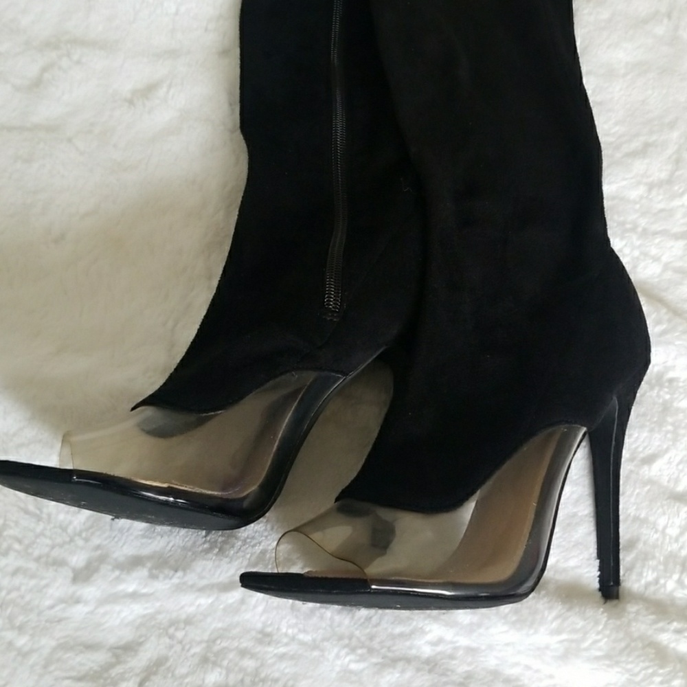 Public Desire Clear + Black Suede OTK Heel